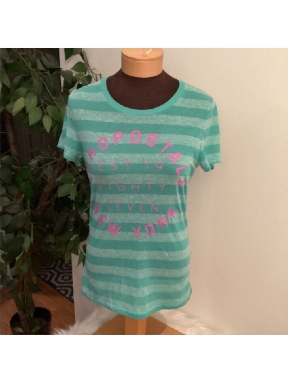 Aeropostale short sleeve tee Woman’s size XL green and pink striped